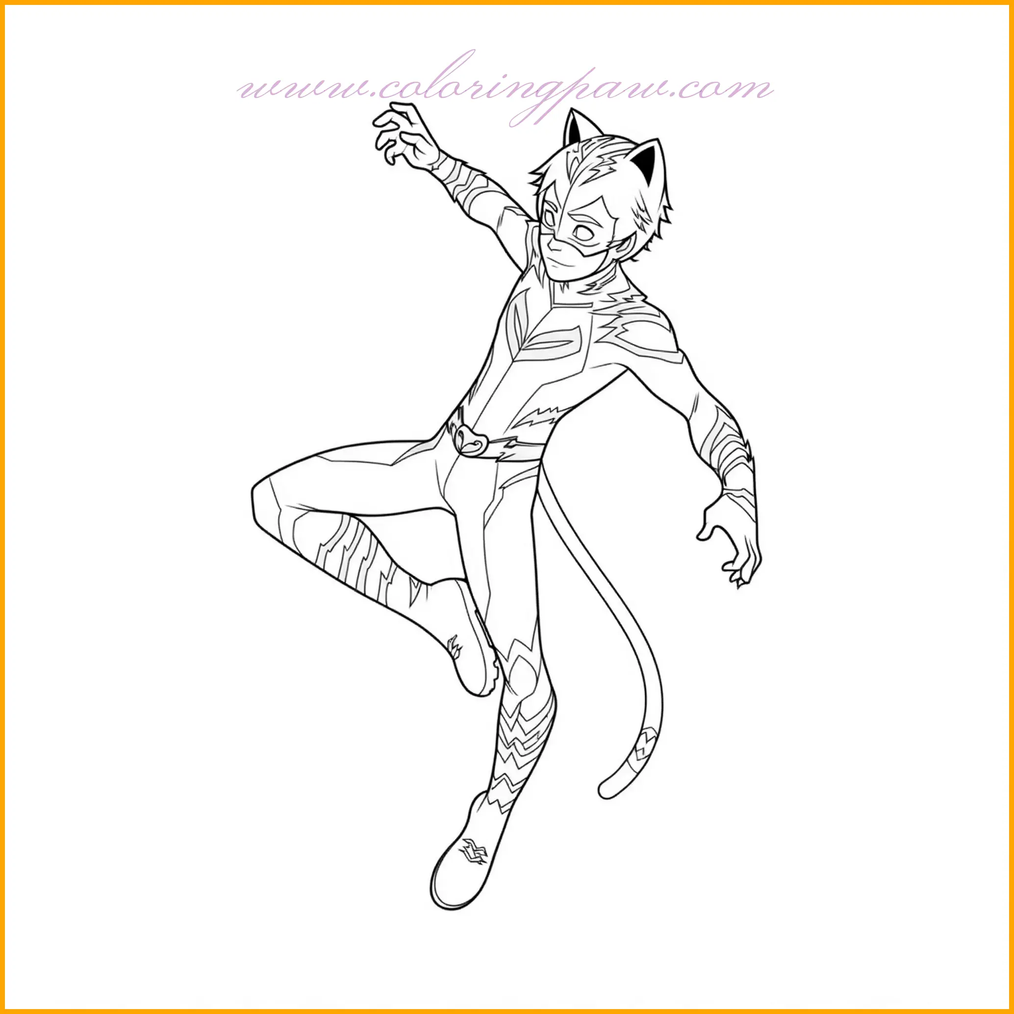 Catboy is captured mid-somersault in this exciting coloring page, showing off his agility and superhero reflexes. His blue suit, complete with glowing lightning patterns, is highlighted as he twists through the air with incredible speed. Use deep blue tones for Catboy’s costume and add silver or light blue accents to emphasize his motion. The background could feature a blurred cityscape or motion lines to showcase his high-energy acrobatics. Add purples and dark blues to create a night-time setting, with stars sparkling in the sky to complete the dynamic scene.