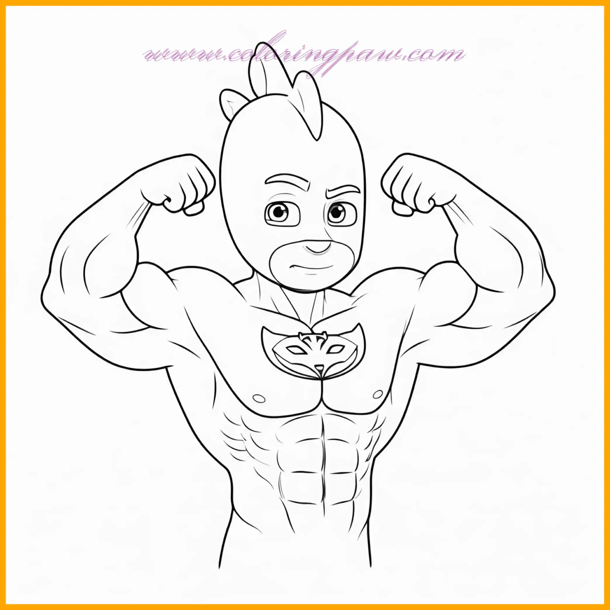 Gekko proudly flexes his muscles in this bold and empowering coloring page, showcasing his incredible strength and bravery. His green suit is detailed with scales and powerful lines that emphasize his heroic pose. Use vibrant greens for Gekko’s costume, adding darker green shading to highlight his muscles. The background could feature a city park or a jungle setting, with browns and greens for trees or rocks to create an adventurous atmosphere. This page is perfect for inspiring kids to feel strong and confident like their favorite hero.